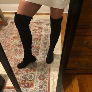 Over the knee black fabric boots